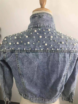 Rivestimento casuale di signora Blouse Mandarin Collar dei rivestimenti del denim del ricamo