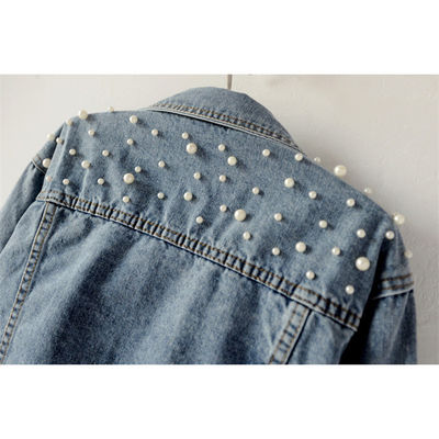 Rivestimento casuale di signora Blouse Mandarin Collar dei rivestimenti del denim del ricamo