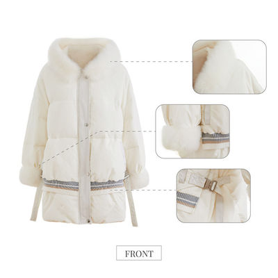 Piumino spesso lucido della pattuglia del cappotto del basso del piumino del ginocchio leggero di lana della crema