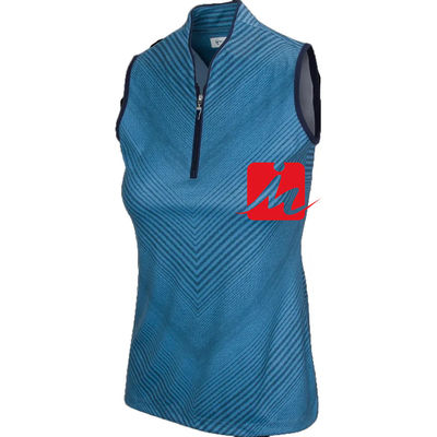 Polo da donna con colletto alla coreana 1/4 cerniera nella stampa personalizzata centrale senza maniche