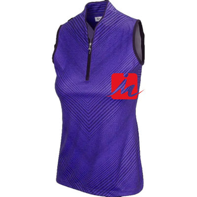 Polo da donna con colletto alla coreana 1/4 cerniera nella stampa personalizzata centrale senza maniche