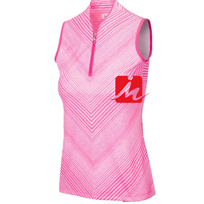 Polo da donna con colletto alla coreana 1/4 cerniera nella stampa personalizzata centrale senza maniche