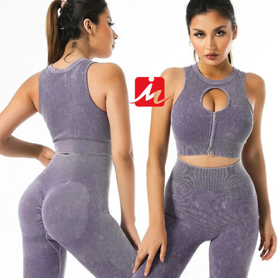Reggiseno sportivo da donna in 5 pezzi e leggings senza cuciture a costine