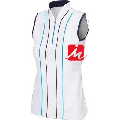 Polo da donna con colletto alla coreana 1/4 cerniera nella stampa personalizzata centrale senza maniche